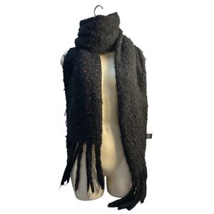 DKNY Black with Pink Fleck Chunky Scarf with Fringe One Size